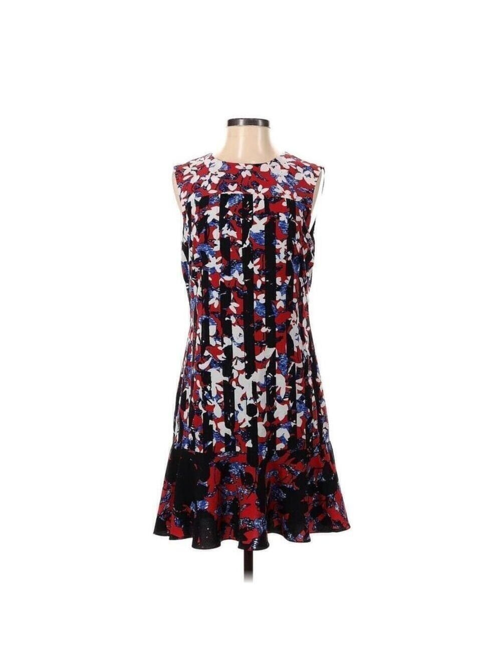 Peter Pilotto Womens Floral Crepe Sheath Dress F16826606 Fluted Hem Black Red - Picture 4 of 14